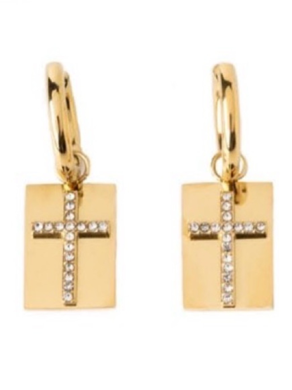 Gold Cross Pendant Hoop Earrings - Elegant Crystal Accent